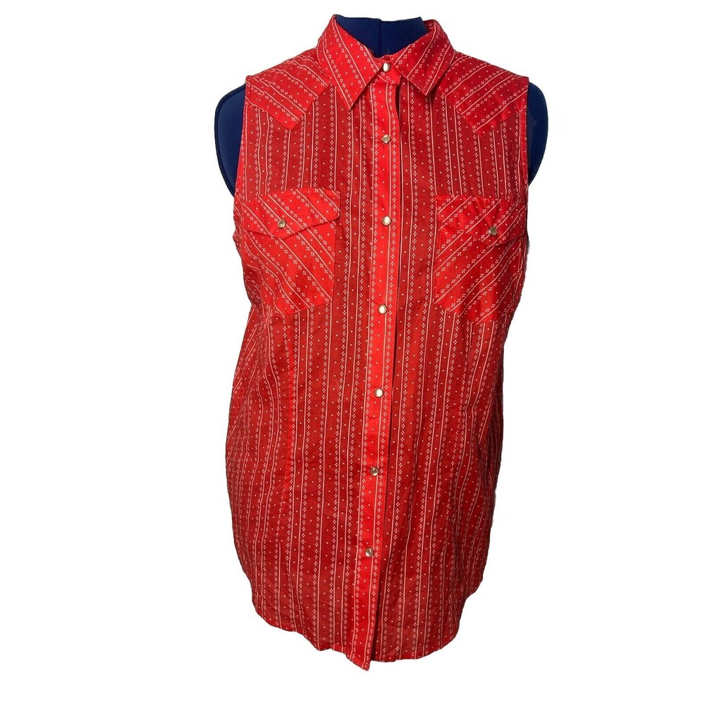 Wrangler Women’s Size Large Pearl Snap Sleeveless Wrancher Shirt Western Cowgirl - Picture 2 of 9